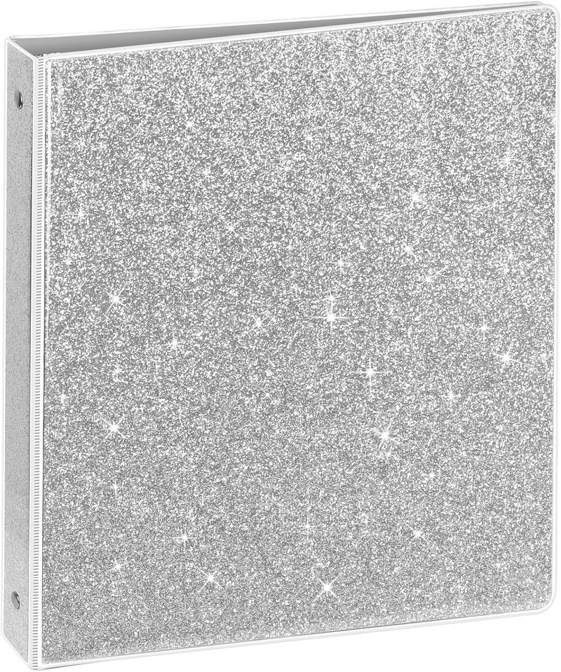 Nature Touch 3 Ring Binder, Glitter 1 Inch Organizer (10.5'' x 11.5'') Holds 8.5’’ x 11’’ Letter Size 300 Pages, Waterproof Durable View Binder, 1 Pack, Silver - Image 1